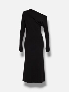 A.L.C Women's Black Liv One-Shoulder Draped Merino Wool Dress Size S